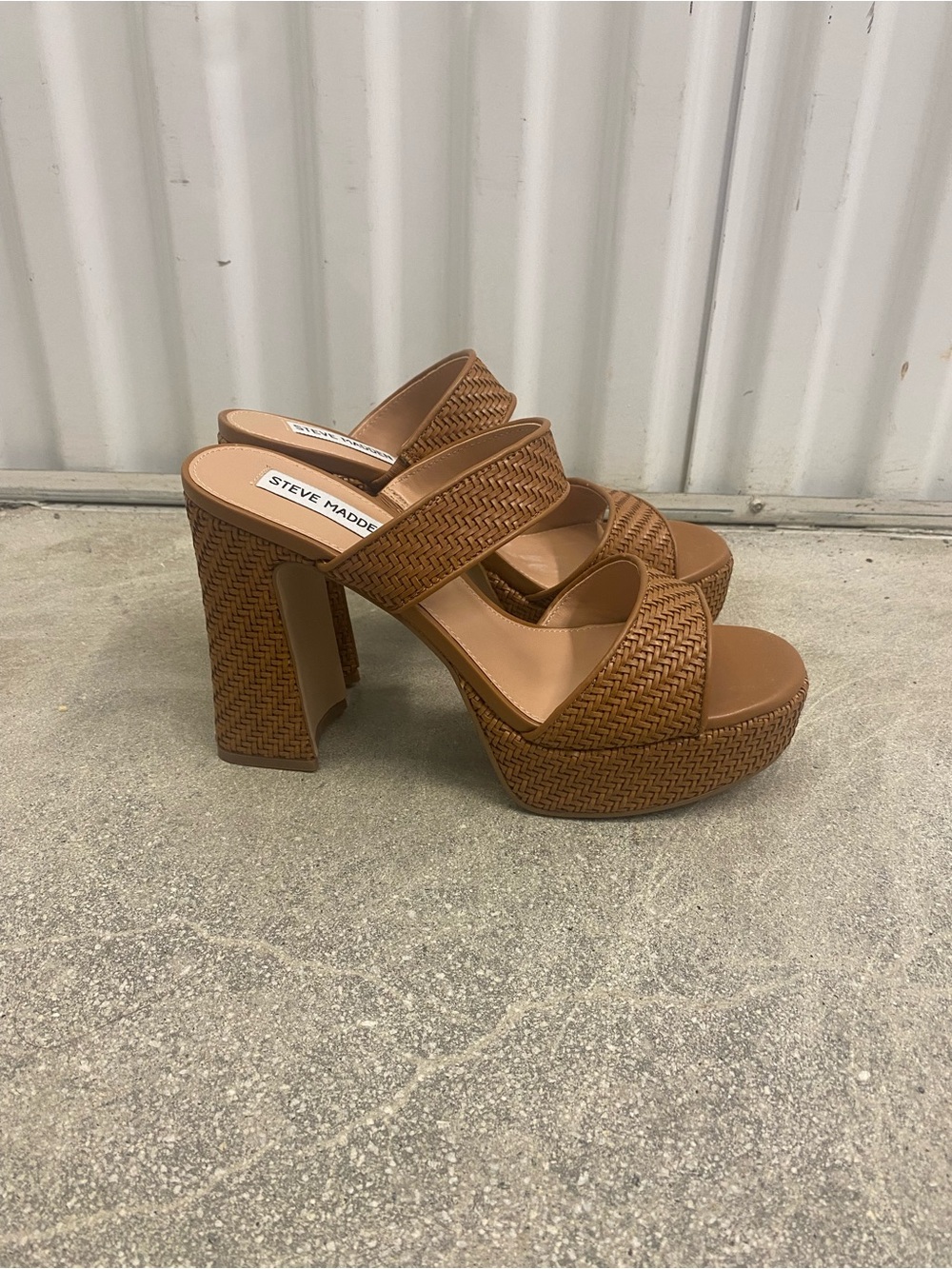 NEW Steve Madden Women's Tan Woven Platform Heeled Sandals, Size 9